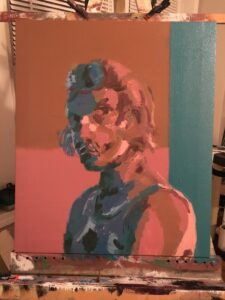 An unfinished self portrait. Acrylic 2015