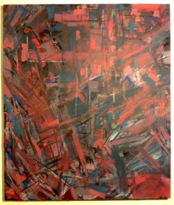 An automatic painting displaying the frustration of the artist as he grapples with drug abuse. Acrylic 2015