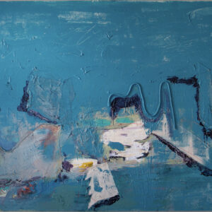 Title: What the Water Remembered * Year: 2025 * Materials: Acrylic, oil paint pen, cheesecloth, rope, fibers, and raw canvas on canvas * Dimensions: 60 x 40 inches