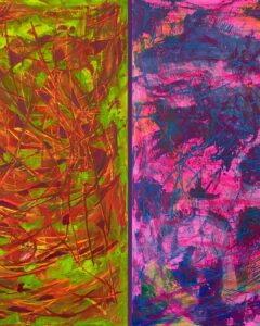 Metabolic Flux, 2025 From the series Every Beautiful Seastorm Acrylic and modeling paste on canvas Diptych, overall dimensions 101.6 x 91.44 cm (Each panel: 50.8 cm x 91.44 cm)
