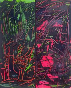 Transposing Scaffolds, 2025 From the series Every Beautiful Seastorm Acrylic and modeling paste on canvas Diptych, overall dimensions 101.6 x 60.96 cm (Each panel: 50.8 x 60.96 cm)